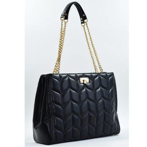 MK Peyton Large Leather Chain Tote Black